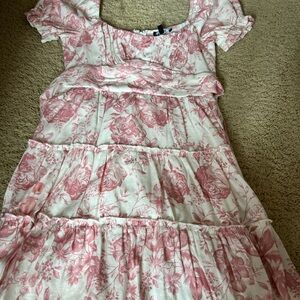 Floral Pink Tiered Mini Dress with Puff Sleeves